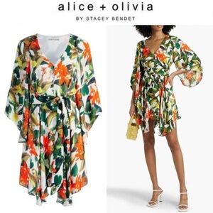 ALICE + OLIVIA Marva Floral Print Multicolor Tropical Belted Mini Dress Sz. XS